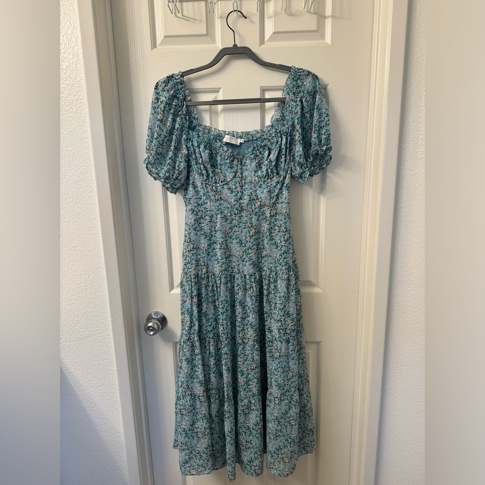 ASTR Blue Floral Puff Sleeve Dress